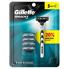 Gillette Mach3 Men's, Razor Handle + 5 Blade Refills, 1 Each