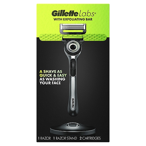 GilletteLabs with Exfoliating Bar by Gillette is the world's first razor with exfoliating technology built into the handle—for a shave as quick and easy as washing your face. The innovative mens razor makes shaving fast and effortless by removing dirt and debris before the blades pass for a smooth shave that's quick and easy. 2D FlexDisc technology contours to your face to ensure comfort and contact with every stroke. Featuring Gillette's best razor blades, this razor for men is designed for a quick and easy shave and lasts for up to 5 years. When you're ﬁnished shaving, put your razors into its premium magnetic stand that keeps your razor clean, dry and ready to use. Use with GilletteLabs razor blade refills which are compatible with both the GilletteLabs with Exfoliating Bar and the GilletteLabs Heated Razor gift set. Choose between a refreshing and exfoliating shave or the soothing warmth of a hot towel shave. The perfect gift for men, this razor represents the next evolution in male shaving. Feel the difference.