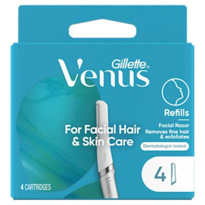 Gillette Venus Facial Razor Refills, Dermaplaning Exfoliating Replacement Blades, 4-Count