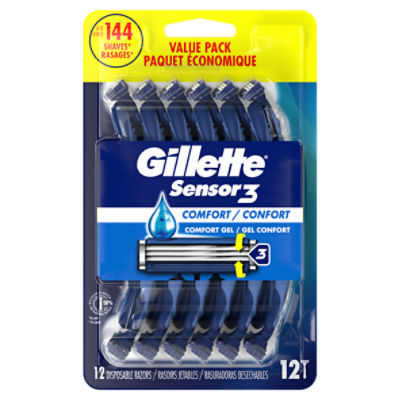 Gillette Sensor3 Comfort Men's Disposable Razors, 12 Razors