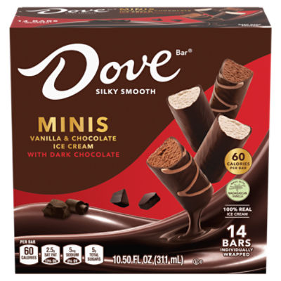 Dove Bar Minis Vanilla Chocolate Ice Cream with Dark Chocolate Bars, 14 ...