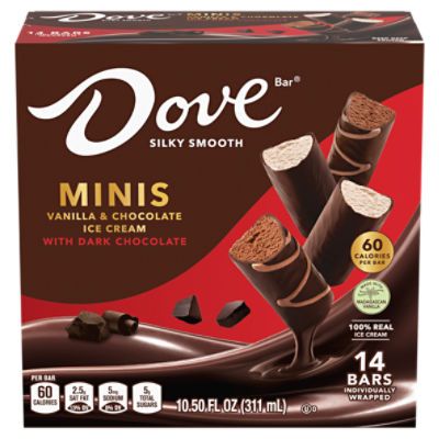 DOVE Dark Chocolate Mini Ice Cream Bars with Vanilla and Chocolate Ice Cream - 14ct, 14 Each