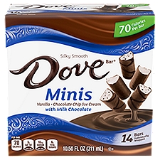 Dove Bar Minis Vanilla Chocolate Chip with Milk Chocolate, Ice Cream Bars, 14 Each