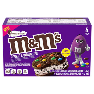 M&M'S Cookies And Cream Ice Cream Sandwich 3.5 Fluid Ounce 4 Pack (Total 14 Fluid Ounces)