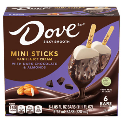 Dove Dark Chocolate Almond Vanilla Mini Stick Ice Cream 6 Count - ShopRite