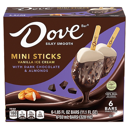 Dove Dark Chocolate Almond Vanilla Mini Stick Ice Cream 6 Count