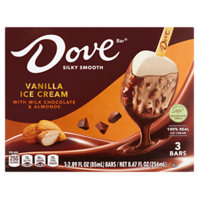 Dove Bar Vanilla Ice Cream with Milk Chocolate & Almonds, 2.89 fl oz, 3 count