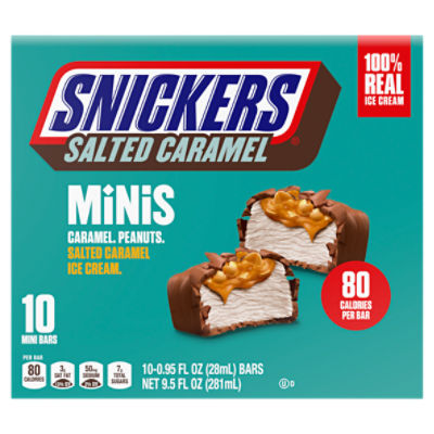 Snickers Caramel Peanuts Salted Caramel Ice Cream Mini Bars, 0.95 fl oz, 10 count, 9.5 Fluid ounce