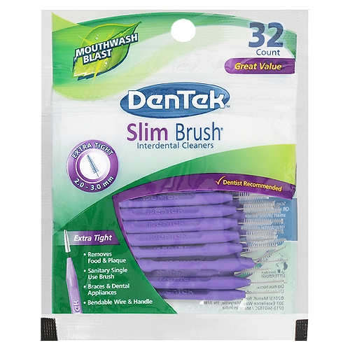 DenTek Slim Brush Mouthwash Blast Extra Tight Interdental Cleaners Great Value, 32 count