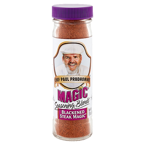 Chef Paul Prudhomme Magic Blackened Steak Seasoning Blends, 1.8 oz
Blackened Steak Magic® is highlighted accents of fennel seed and French lavender and enhances the flavor in any cut meat. Perfect for use on steaks, ground meat, prime rib, veal and lamb - just sprinkle on while cooking and enjoy its unique flavor. Also tasty on poultry, seafood, vegetables, soup, rice, bean and pasta dishes.