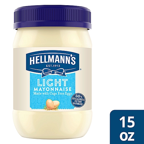Hellmann's Light Mayonnaise, 15 fl oz
Per Serving
This Product: Calories 35; Fat 3.5g
Mayonnaise: Calories 90; Fat 10g