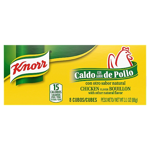 Knorr Chicken Flavor Bouillon Cubes blend flavors of chicken, onion, parsley, and spices.