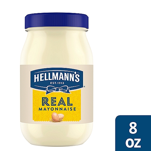 Hellmann's Real Mayonnaise, 8 fl oz
Hellmann's Real Mayonnaise is proudly made with real, simple ingredients like cage-free eggs, oil and vinegar. We know that to really ''Bring Out The Best,'' we need to do more than just taste great. That's why our delicious Blue Ribbon Quality Mayonnaise is made with real eggs, oil and vinegar sourced from trusted American farms. Even after 100 years, we're still committed to using premium ingredients to craft the highest quality mayonnaise. It's simple. We use the finest, real ingredients in Hellmann's Real. In fact, we use 100% cage-free eggs and are committed to 100% responsibly sourced soybean oil. Our authentic mayonnaise is rich in Omega-3-ALA (contains 650mg ALA per serving, which is 40% of the 1.6g Daily Value for ALA), and is also gluten-free and certified kosher. And nothing beats the taste of real mayo. It's the ideal condiment for spreading on sandwiches and wraps, grilling juicy burgers, mixing creamy dips, and preparing fresh salads. Use it to make outrageously delicious meals like our Parmesan Crusted Chicken and Best Ever Juicy Burger, and even turn your Thanksgiving leftovers into a deliciously creamy meal with our Turkey Casserole. Hellmann's is known as Best Foods West of the Rockies. Discover our recipes, products, information about our sourcing, and more on our website, Hellmanns.com.