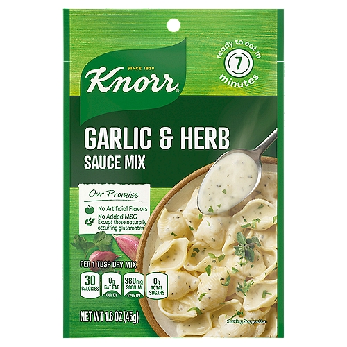 Knorr Pasta Sauce Garlic & Herb is a family favorite, our Garlic & Herb Sauce brings the flavors of a traditional herb garden to your table. A perfect sauce for any occasion.