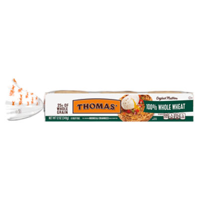 Thomas' Whole Wheat English Muffins, 6 count, 12 oz, 12 Ounce