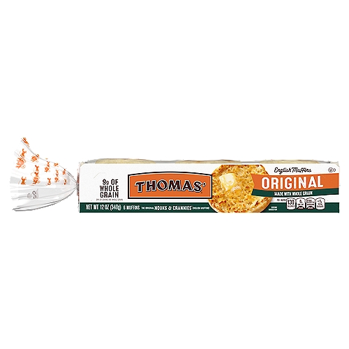 Thomas' Nooks & Crannies Original Made with Whole Grain English Muffins, 6 count, 12 oz
The great taste of an Original Thomas' English Muffin with the goodness of whole grains.