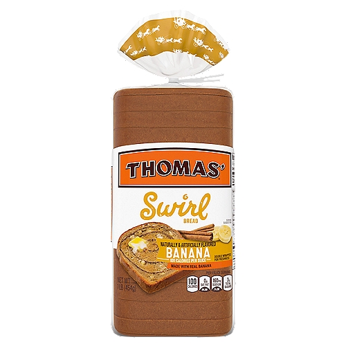 Thomas' Swirl Banana Bread, 1 lb
You can savor the delicious taste and quality of Thomas' Banana Bread Swirl Bread knowing that each slice is made with real banana bits and contains no high fructose corn syrup. 