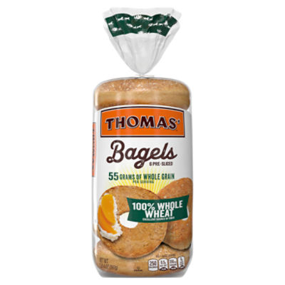 Thomas' 100 Whole Wheat Bagels, 6 count, 1 lb 4 oz
