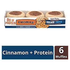 Thomas' Nooks & Crannies Cinnamon + Protein English Muffins, 6 count, 12 oz, 12 Ounce