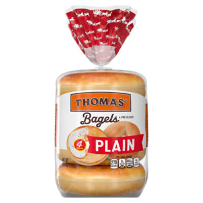 Thomas' Plain Pre-sliced Bagels, 4 count, 13.4 oz