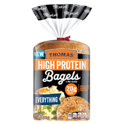 Thomas' High Protein Pre-Sliced Everything Bagels, 4 count, 15.5 oz