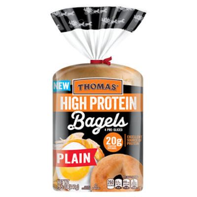Thomas' High Protein Plain Pre-Sliced Bagels, 4 count, 15.5 oz