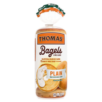 Thomas' Pre-Sliced Plain Bagels, 6 count, 1 lb 2 oz, 18 Ounce