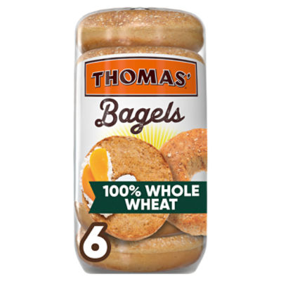 Thomas' Pre-Sliced 100% Whole Wheat Bagels, 6 count, 18 oz, 18 Ounce