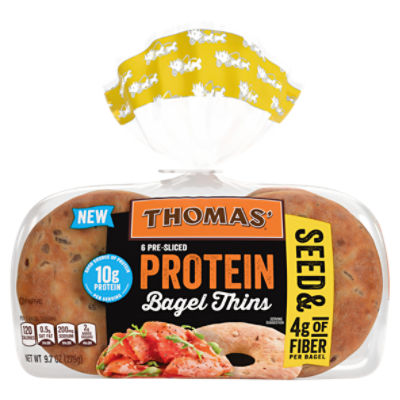 Thomas' Protein Seed Pre-Sliced Bagel Thins, 6 count, 9.7 oz