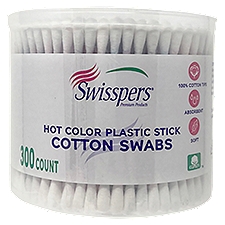 Swisspers Cotton Swab, Hot Color Plastic Stick, 300 Each