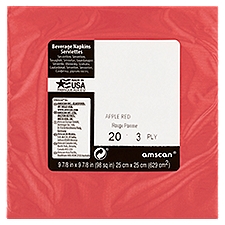 Amscan Apple Red 3 Ply, Beverage Napkins, 20 Each