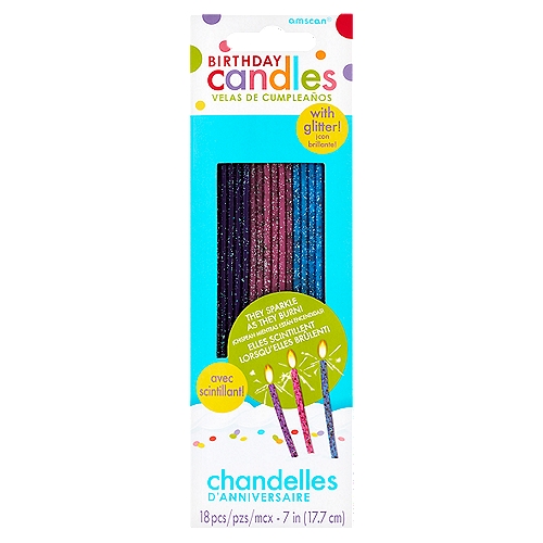 Amscan Birthday Candles with Glitter, 18 count