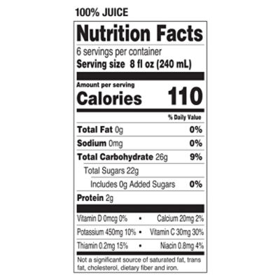 Tropicana orange hotsell juice nutrition facts