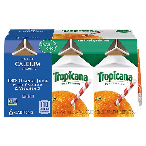 Tropicana Pure Premium 100% Orange No Pulp with Calcium and Vitamin D 8 Fl Oz 6 Count