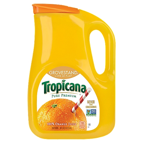 Tropicana Pure Premium Grovestand 100% Juice Orange Lots of Pulp 89 Fl Oz
Get that straight from the grove taste! Tropicana Pure Premium® Grovestand has lots of pulp from delicious oranges.