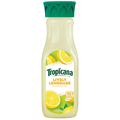 Tropicana Lively Lemonade, 12 fl oz
There's nothing more invigorating than the taste of squeezed, sun-ripened lemonade and that's what you'll find in every glass of our Tropicana® Premium Lemonade. It's guaranteed to make your lips pucker and put a smile on your face.