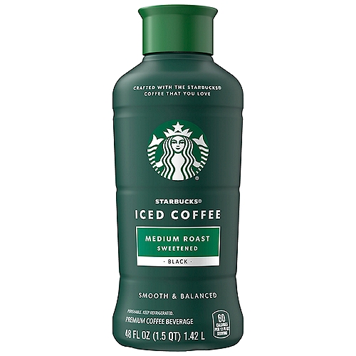 Starbucks Subtly Sweet Medium Roast Iced Coffee, 48 fl oz
Premium Coffee Beverage

Our medium roast is crafted with 100% arabica beans to deliver a smooth, balanced flavor. Make it your way and enjoy every sip of the signature Starbucks® taste you love.