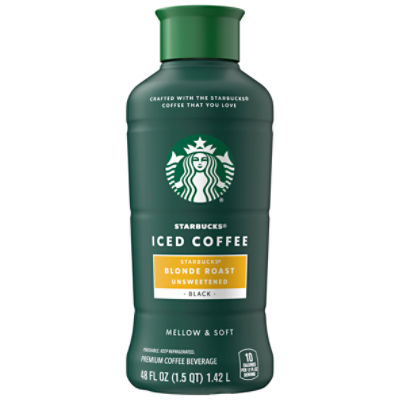 Starbucks Iced Coffee Premium Coffee Beverage, Blonde Roast Unsweetened, 48 Fl Oz