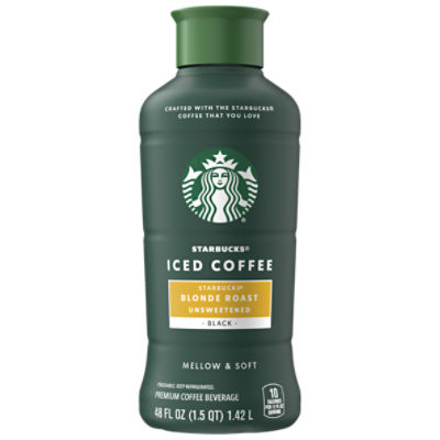 Starbucks Iced Coffee Premium Coffee Beverage, Blonde Roast Unsweetened, 48 Fl Oz