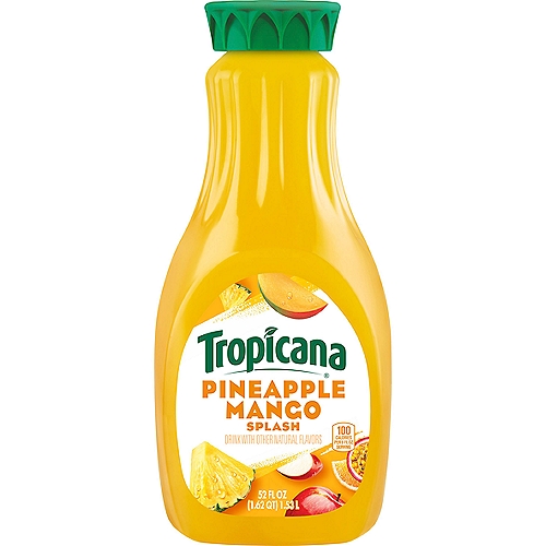 Tropicana Splash Drink Pineapple Mango 52 Fl Oz Bottle
Tropicana Juices are a great tasting and easy way to achieve a power-pack of nutrients with no added sugar. Tropicana Juices have the delicious taste you love and are a convenient way to get more Vitamin C in your diet.