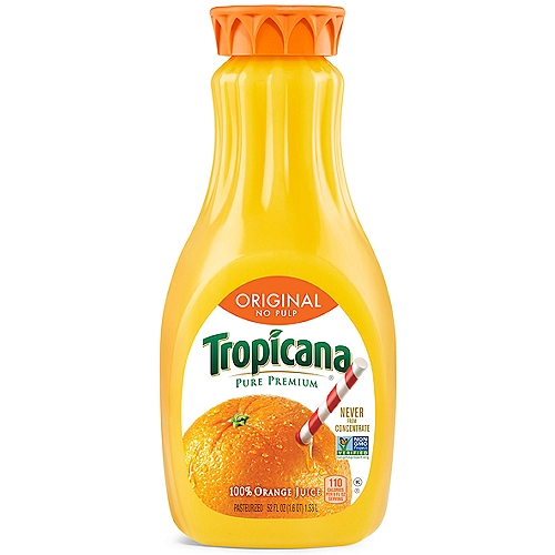 Tropicana Pure Premium 100% Juice Orange Original No Pulp 52 Fl Oz Bottle
Tropicana Juices are a great tasting and easy way to achieve a power-pack of nutrients with no added sugar. Tropicana Juices have the delicious taste you love and are a convenient way to get more Vitamin C in your diet.