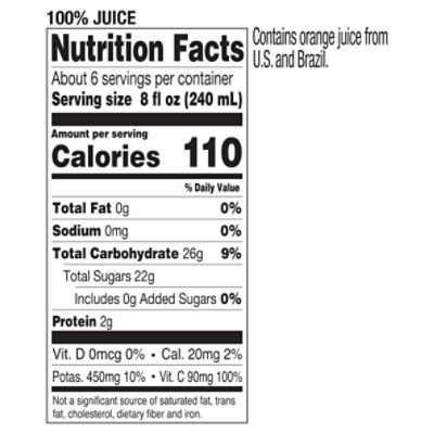 Tropicana orange shop juice nutrition