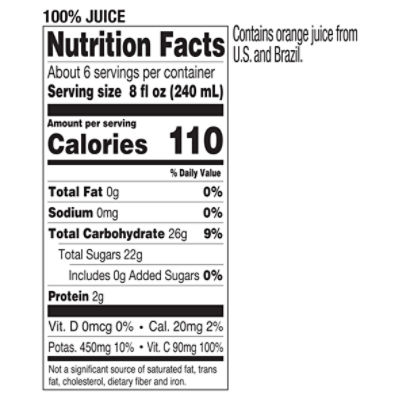 tropicana orange juice food label