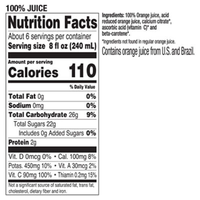 tropicana orange juice food label