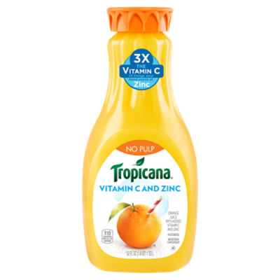 Tropicana 100% Juice No Pulp Orange Juice with Added Vitamin C And Zinc 52 Fl Oz