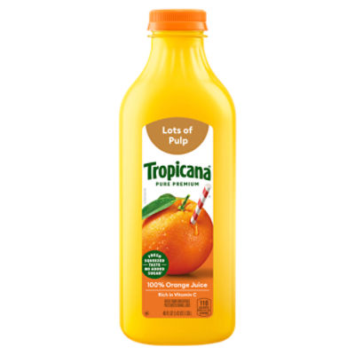 Tropicana Pure Premium Original Lots Of Pulp 100% Orange Juice, 46 Fl Oz Bottle