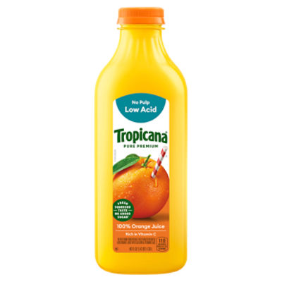 Tropicana Pure Premium Low Acid No Pulp Orange Fruit Juice, 46 Fl Oz Bottle