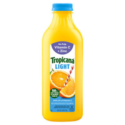 Tropicana Light Orange Juice, No Pulp With Vitamin C + Zinc, 46 Fl Oz Bottle, 46 Fluid ounce