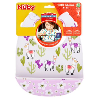 Nûby 100% Silicone Bibs, 6m+, 2 count