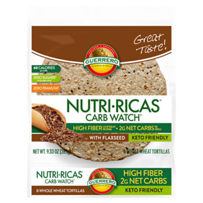 Guerrero Nutri-Ricas Carb Watch Whole Wheat Tortillas, 8 count, 9.33 oz